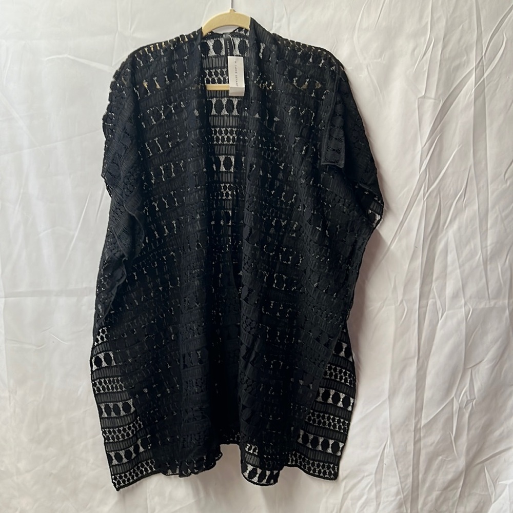 NWT - Lane Bryant Black Sheer Open Knit Lace Kimono Overpiece Cardigan Wrap